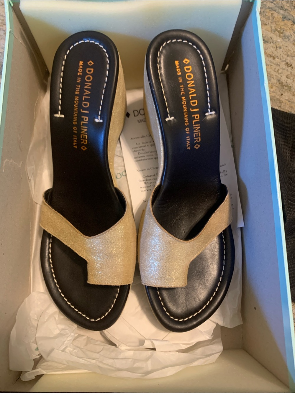 Donald J. Pliner Platino Distress Metallic Gold Mules, Size 8